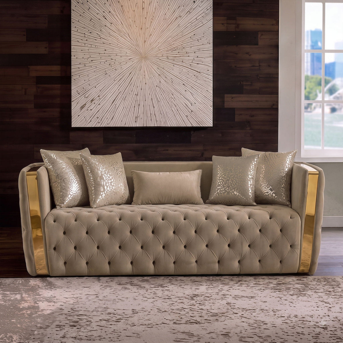 Naomi - Button Tufted Sofa - Taupe Matrix Furniture Group