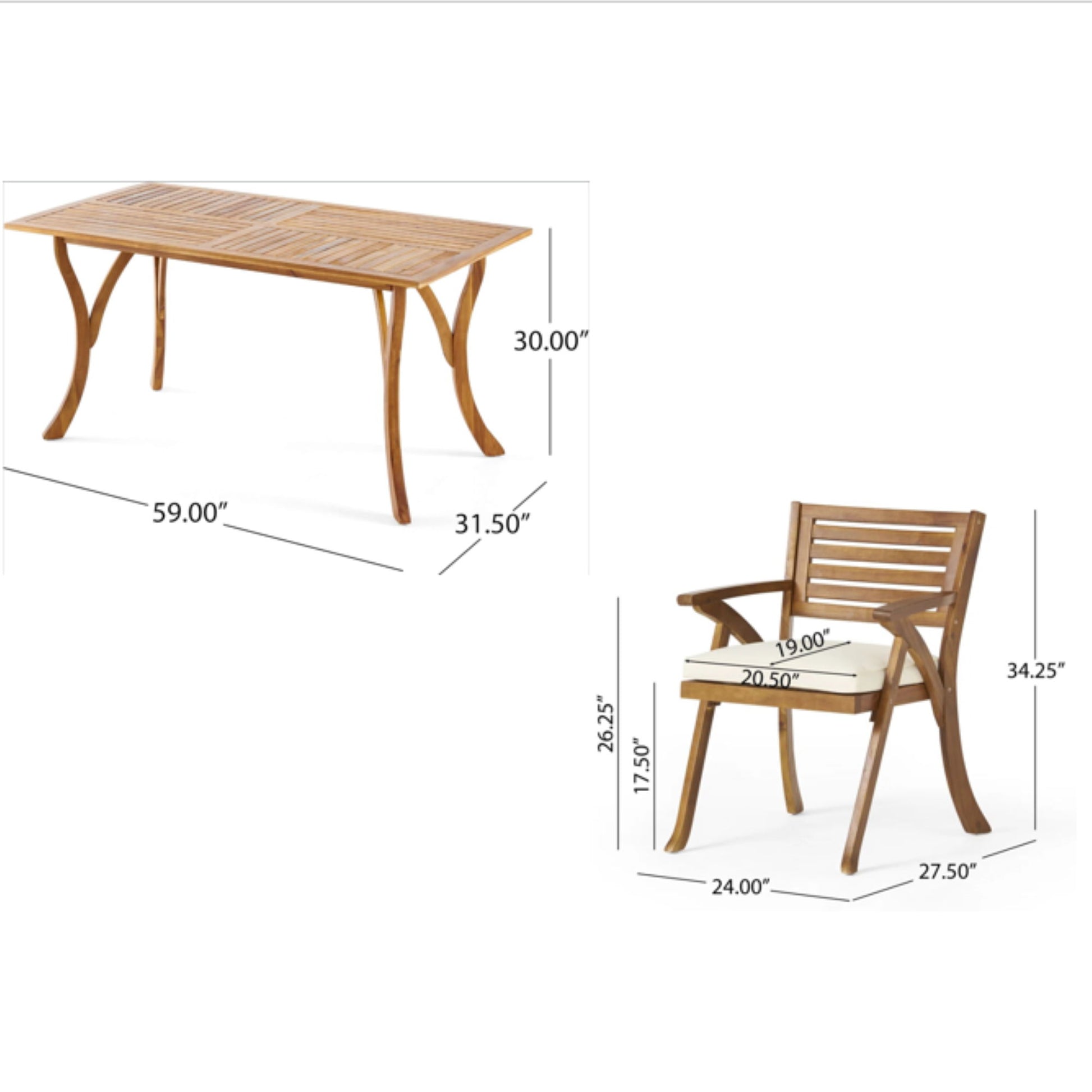 Outdoor Hermosa 7 Piece Wood Dining Set With Cushions - Teak Noble House