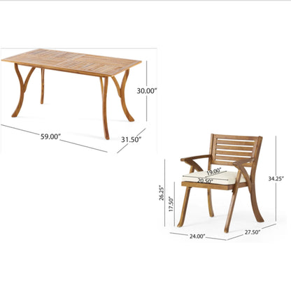 Outdoor Hermosa 7 Piece Wood Dining Set With Cushions - Teak Noble House