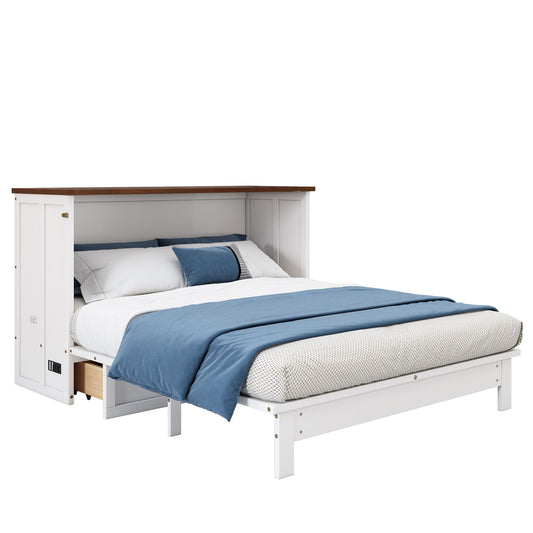 Solid Pine Murphy Bed Chest With Charging Station And Large Storage Drawer For Home Office Or Small Room Hearth and Haven