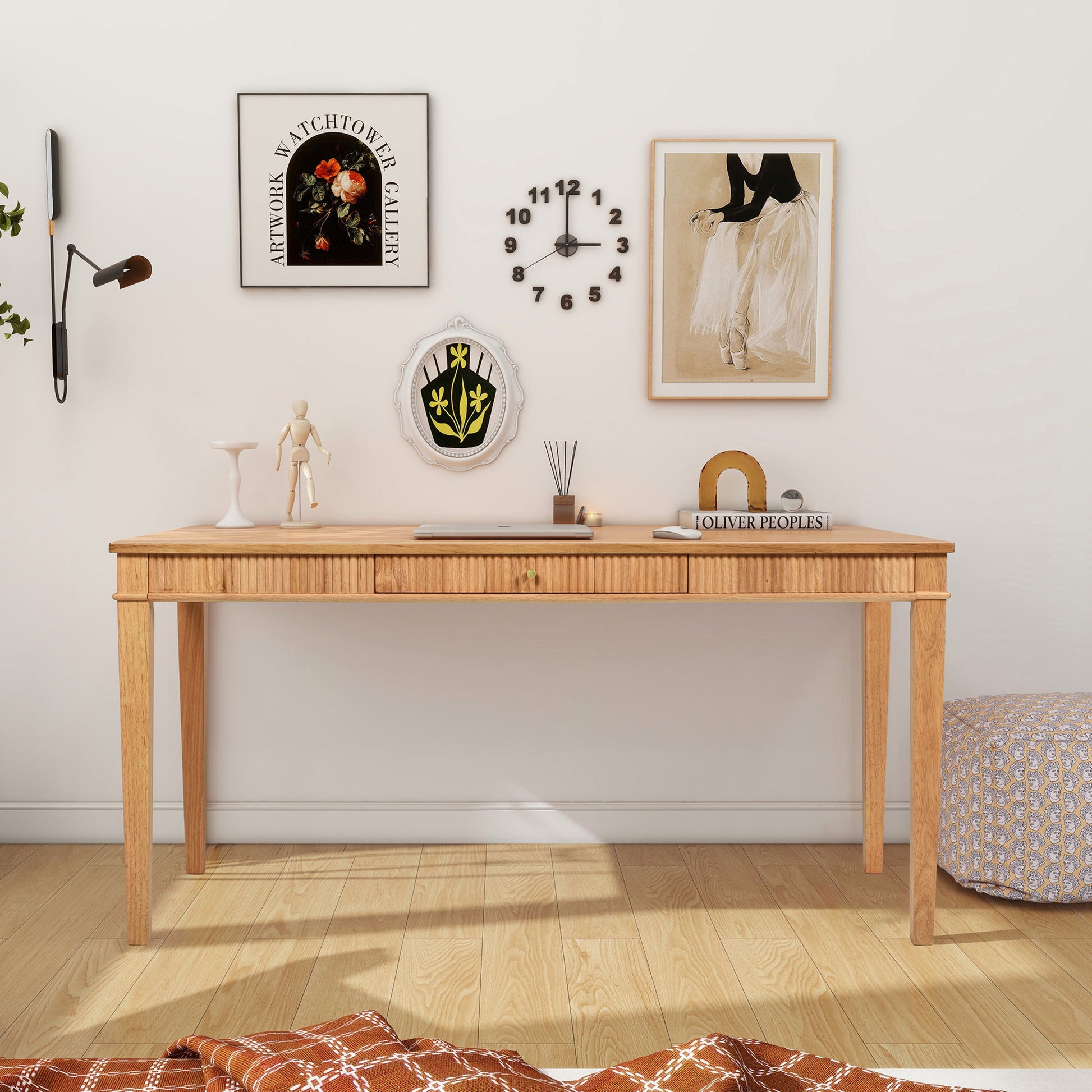 Dumont - Modern Farmhouse 1 Drawer Fluted Home Office Writing Desk - Natural Blonde Jennifer Taylor Home