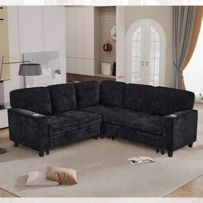 L-Shaped Sofa With Pull Out Sofa Bed With USB Home Essentials