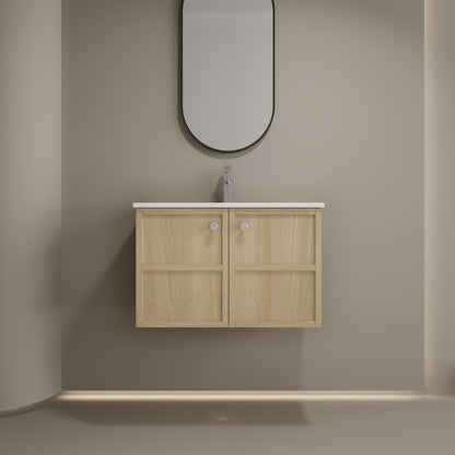 Wall Mounted Bathroom Vanity With Ceramic Sink And 2 Soft Closing Doors Home Essentials