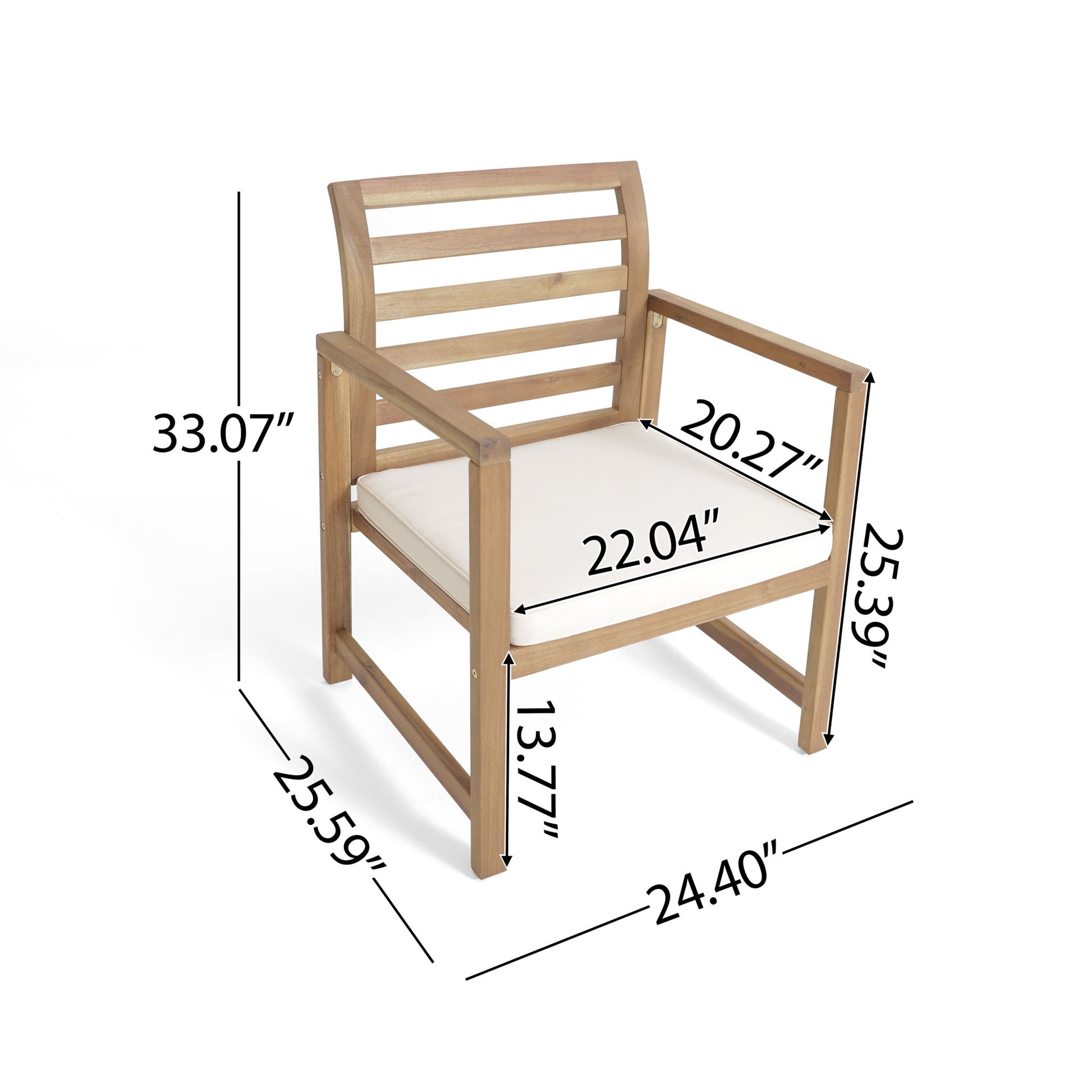 Outdoor Acacia Wood Club Chairs, 2 Pieces Set - Natural Stained / White Noble House