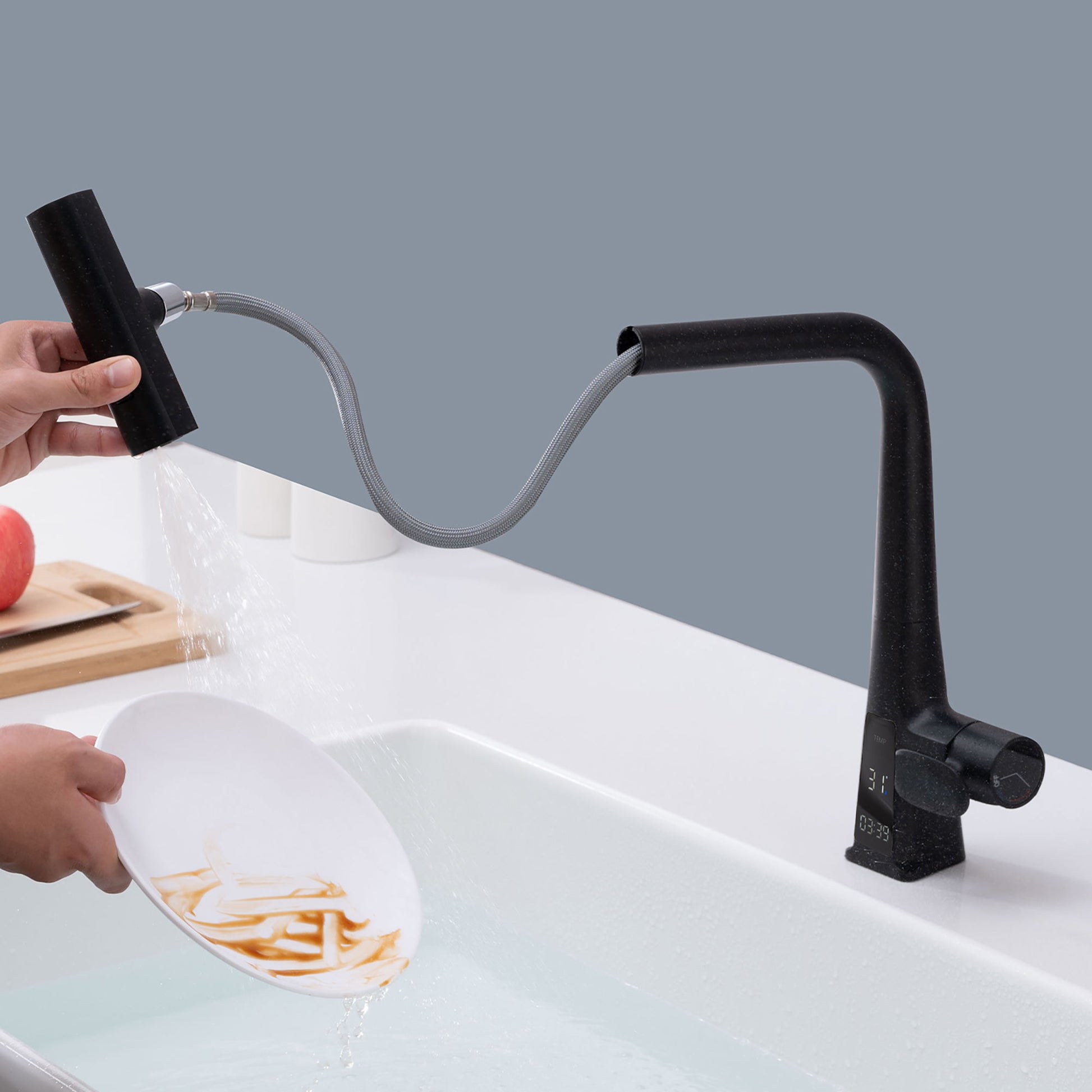 Waterfall Kitchen Faucet With Temperature Display And Pull Down Sprayer Daily Nest
