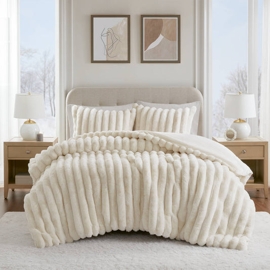 Jasmine - King Ultrasoft Ribbed Comforter Set - Ivory Madison Park