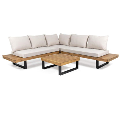 Sebastian - Hand Crafted 4 Piece Sofa Set With Water Resistant Cushions - Beige / Teak Noble House