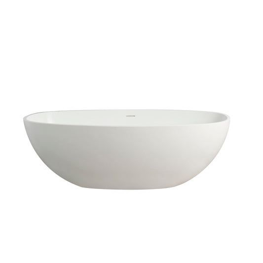 65.2" Freestanding Solid Surface Soaking Bathtub For Bathroom - Matte White Daily Nest