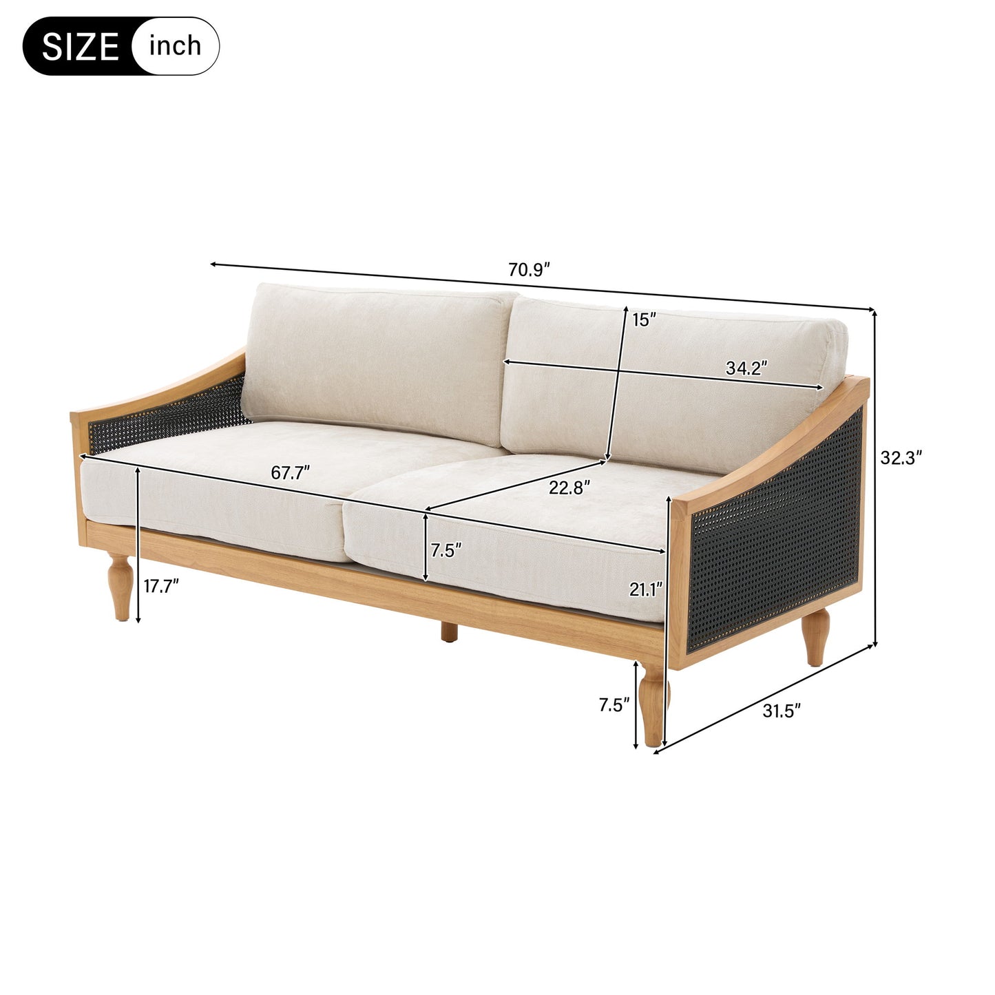 Loveseat Sofa With Armrests - Black Noble House