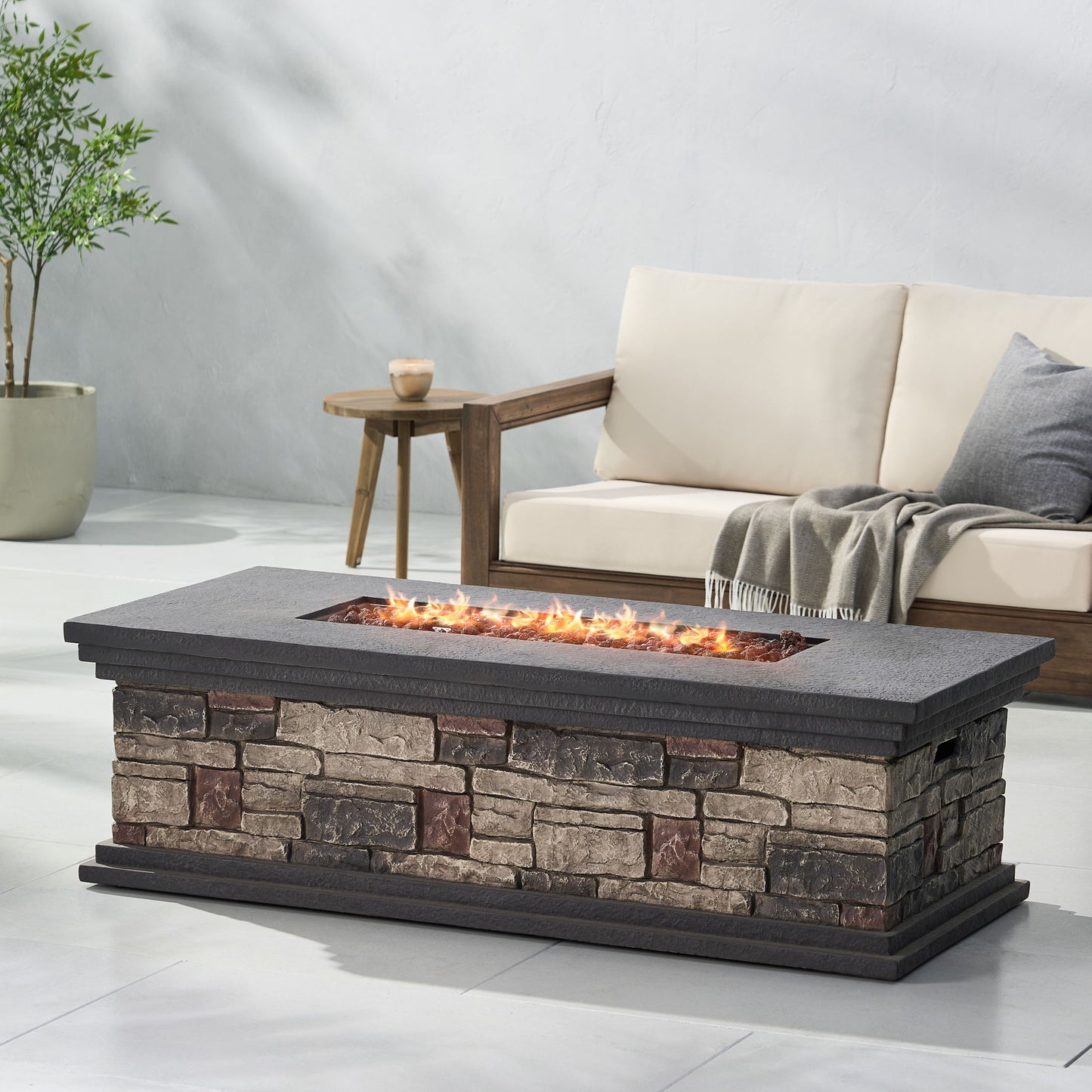 Fire Pit With Lightweight Concrete And Steel Frame Noble House