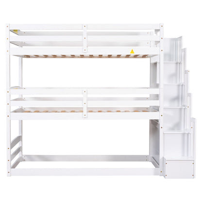 Twin Size Triple Bunk Bed With Storage Staircase, Separate Design - White Hearth and Haven