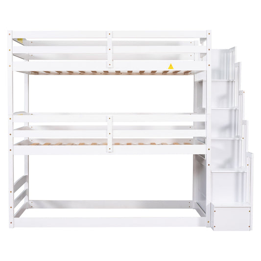 Twin Size Triple Bunk Bed With Storage Staircase, Separate Design - White Hearth and Haven
