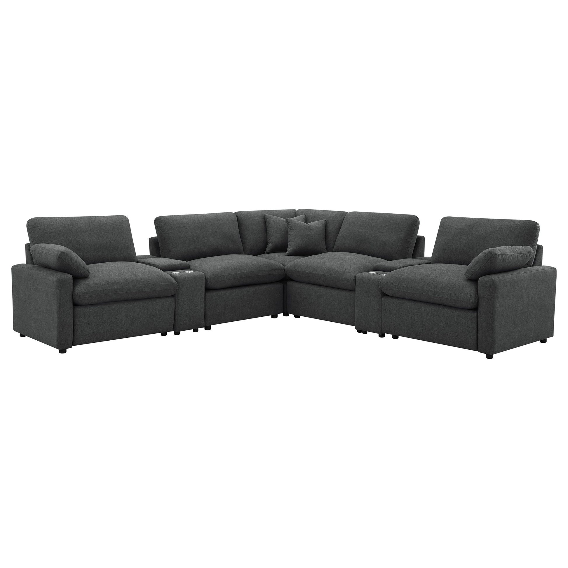 Modular Power Reclining With Lift Top Consoles, 7 Piece Configuration - Dark Gray Furniture Max