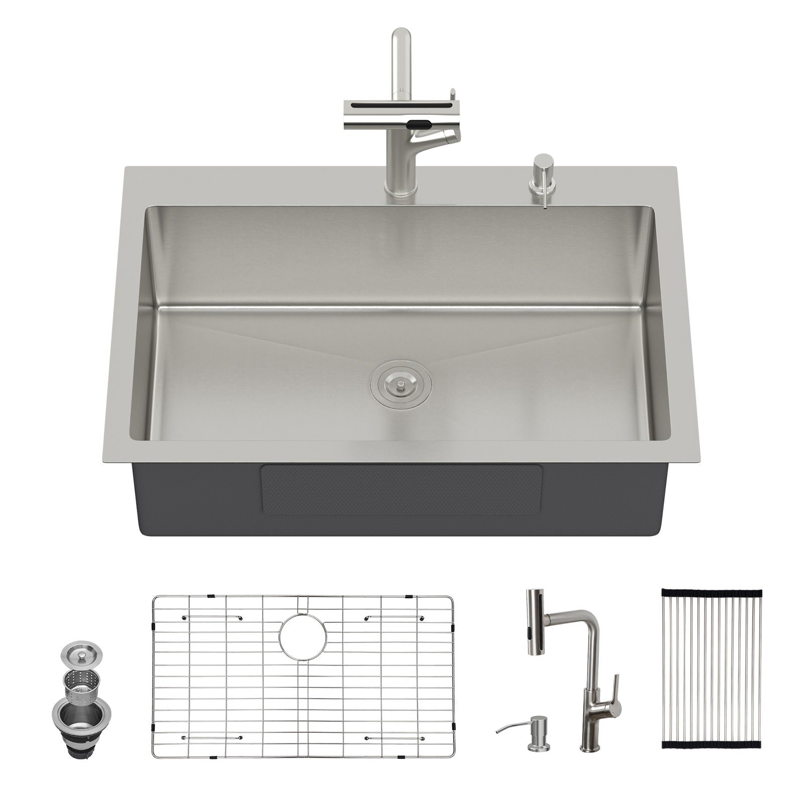 30" Single Bowl Drop In Kitchen Sink With Pull Out Faucet And Soap Dispenser - Brushed Nickel Daily Nest