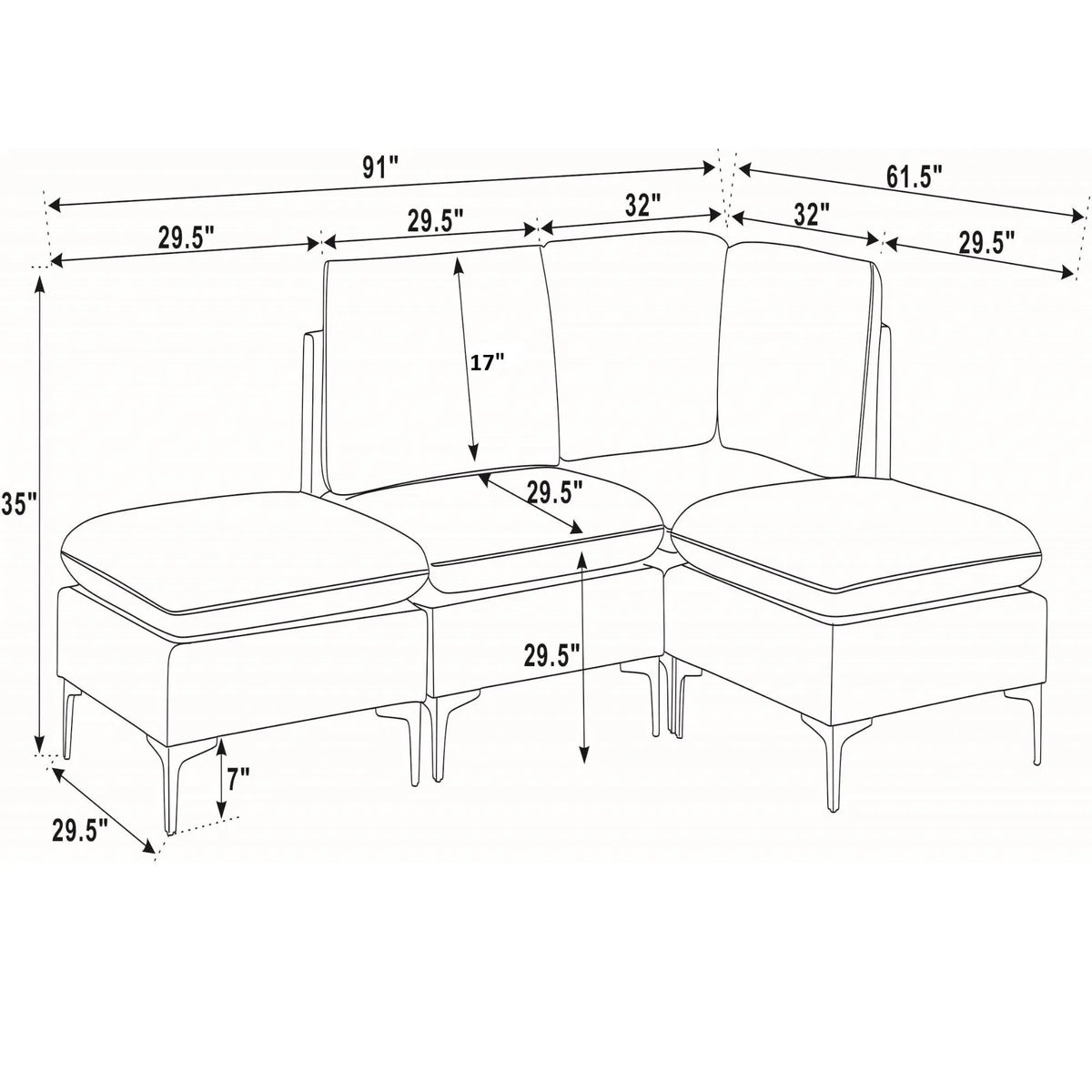 Upholstered Modular Sectional With Tall Legs, Medium Firm Seat Home Essentials