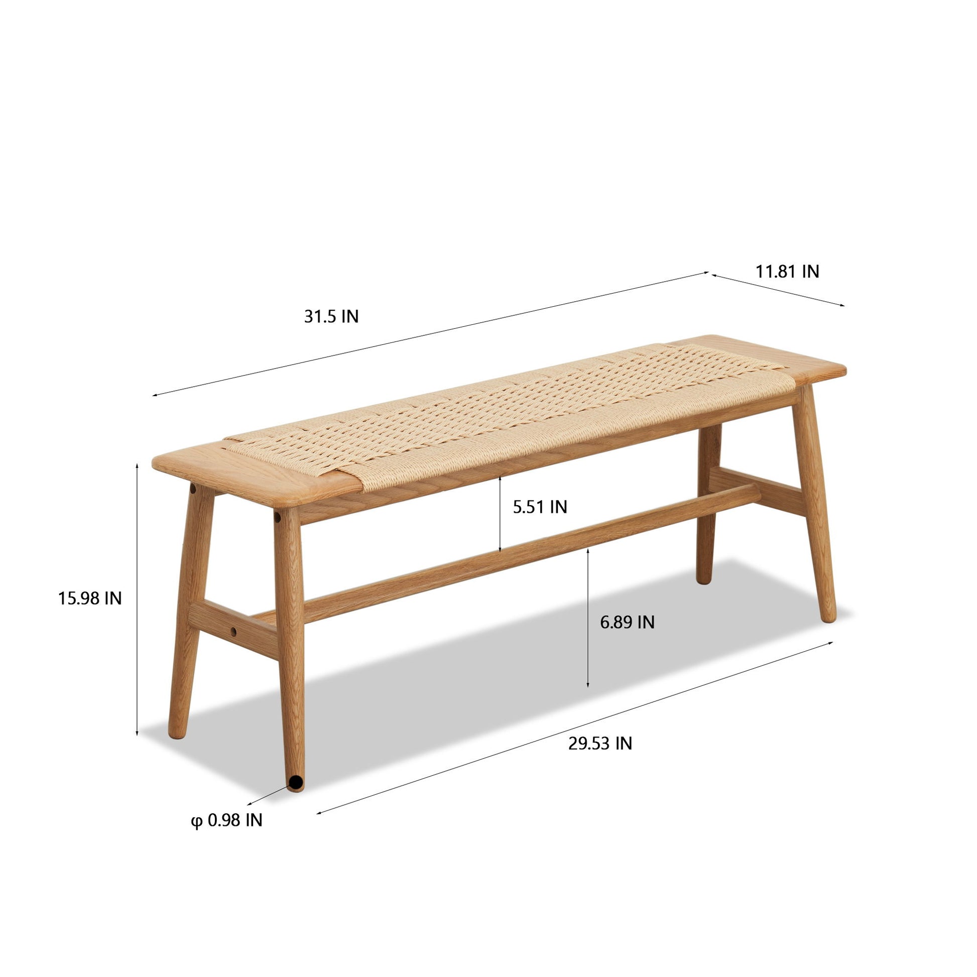 Woven Design Dining Bench For Dining Room, Bedroom - Natural Oak Home Essentials