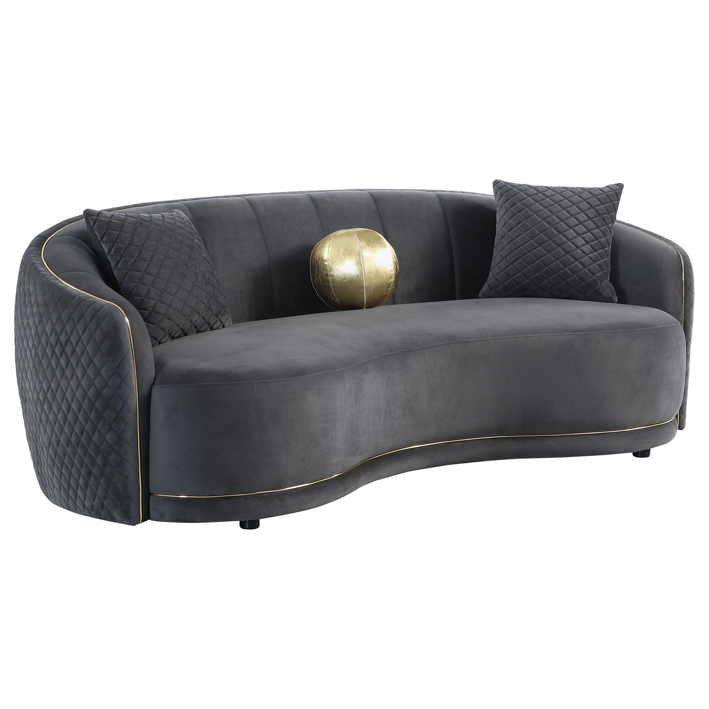 Luxe Upholstered Curved Sofa With Trim And Diamond Quilting - Dark Gray Furniture Max