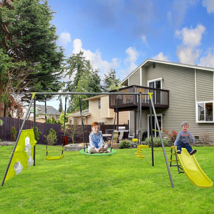 Interesting Six Function Swingset With Net Swing Metal Plastic Safe Swing Set 440Lbs For Outdoor Playground For Age 3+ With 31.5" Net Swing - Gray / Blue Daily Nest