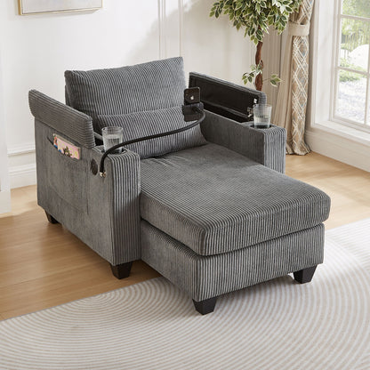 Convertible Chaise Lounge Sofa Chair With USB Ports, Cup Holders, Phone Holder And Storage Hearth and Haven