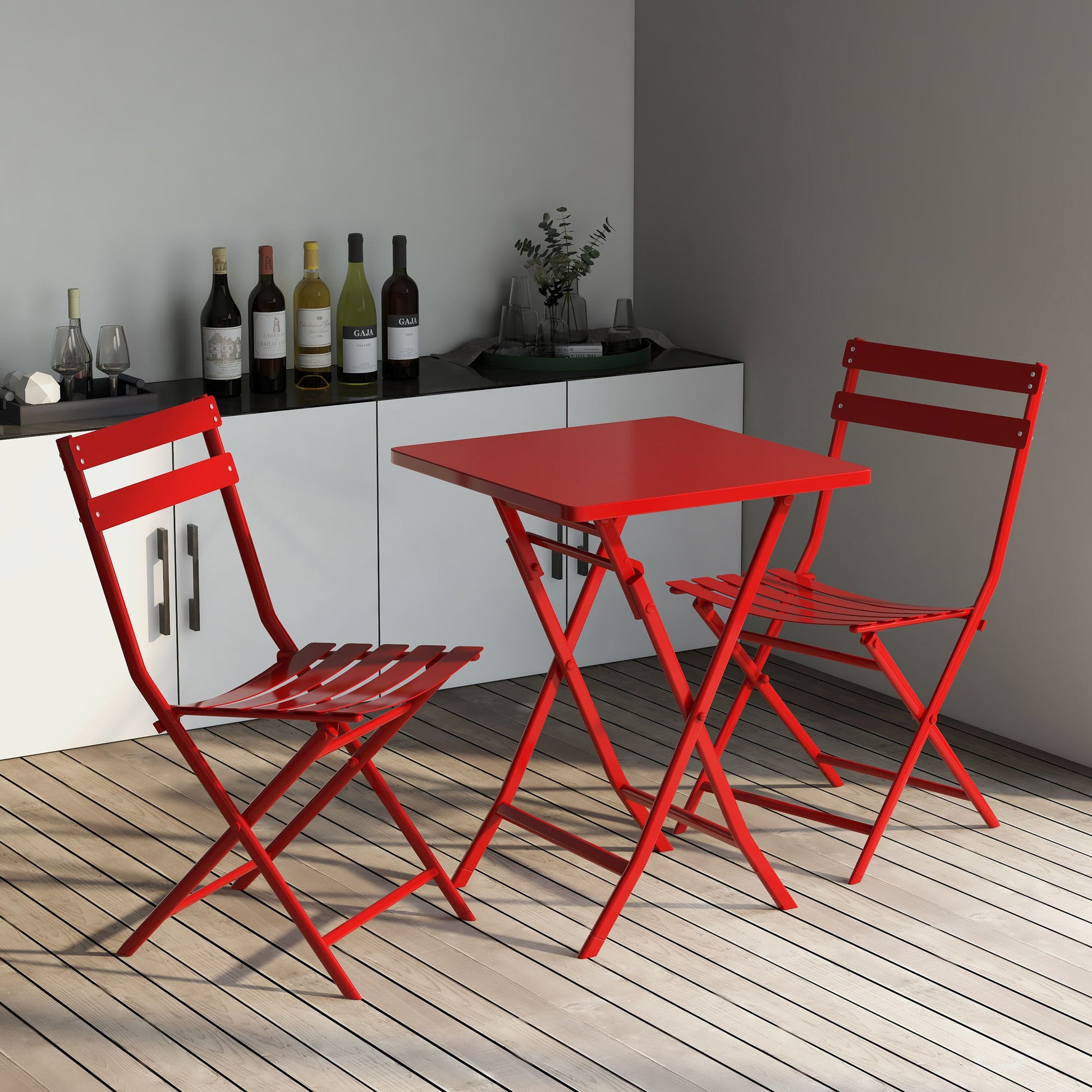 3 Piece Patio Bistro Set Of Foldable Square Table And Chairs Home Essentials