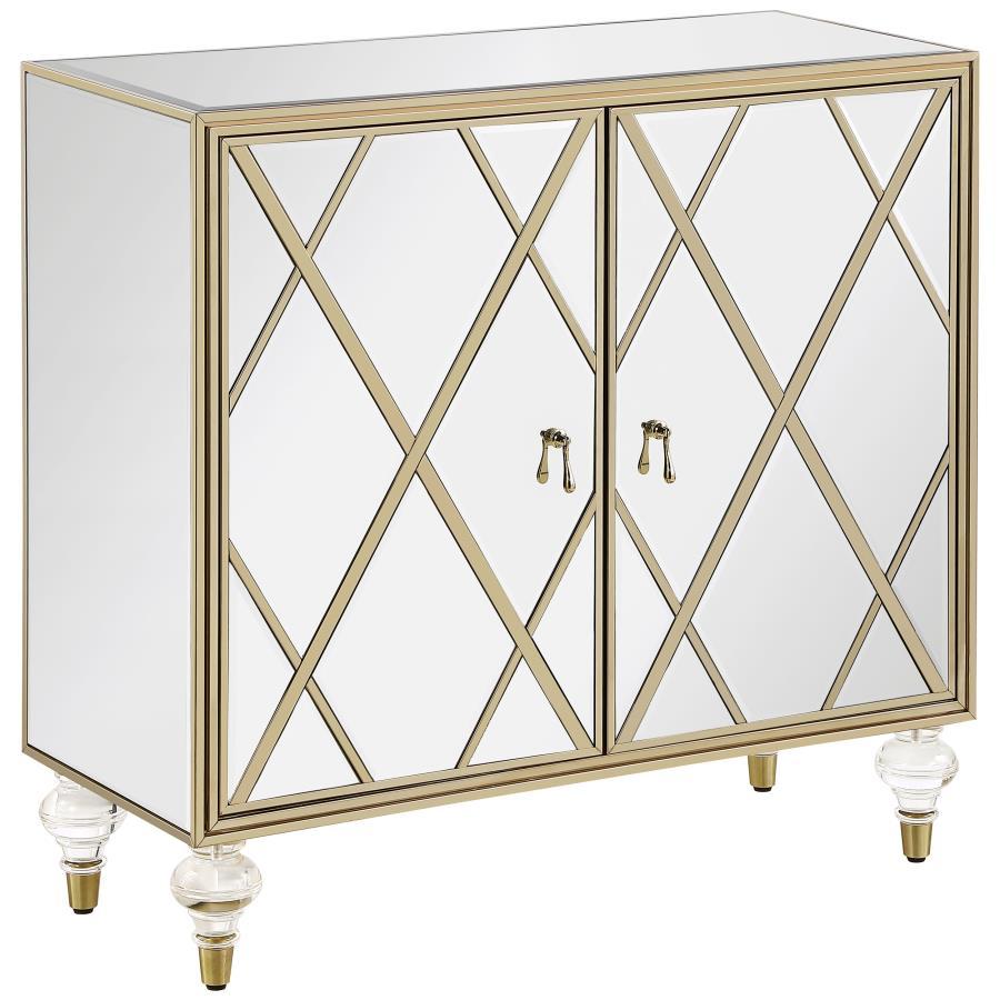 Astilbe - 2-Door Mirrored Accent Cabinet - Silver And Champagne