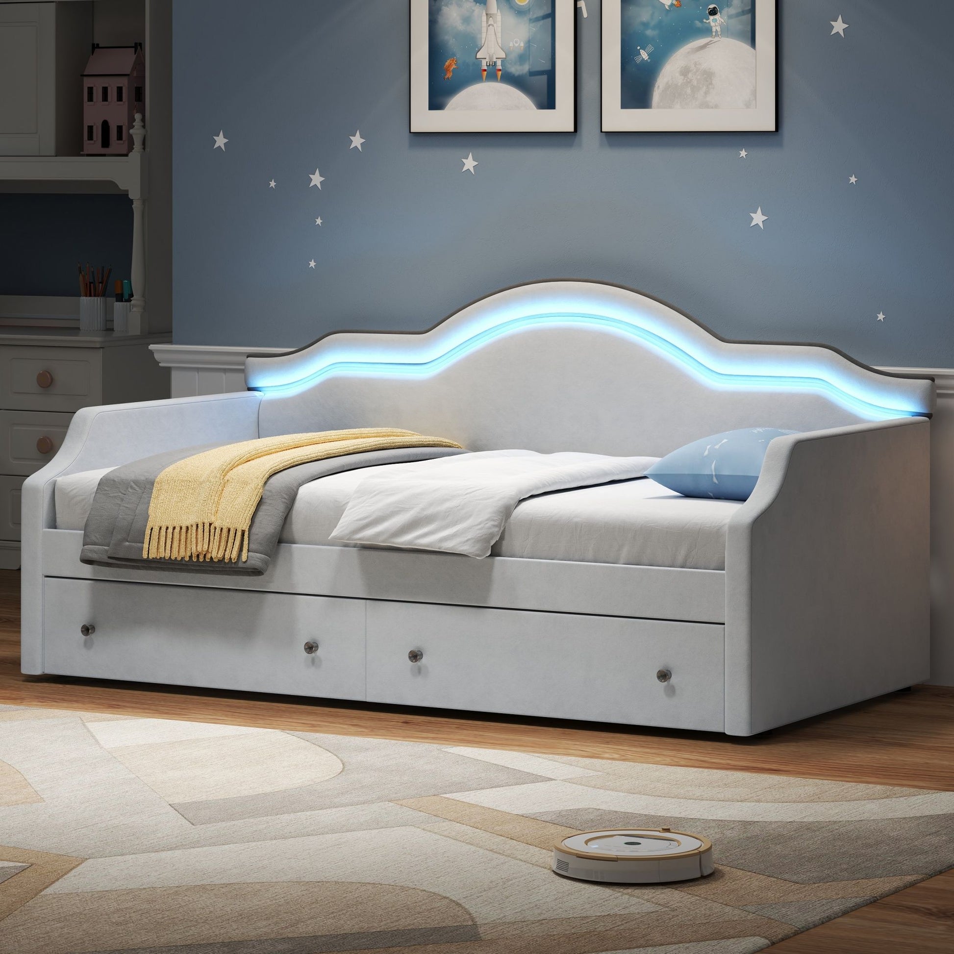 Upholstered Daybed With LED Lights And 2 Drawersme Dreamland