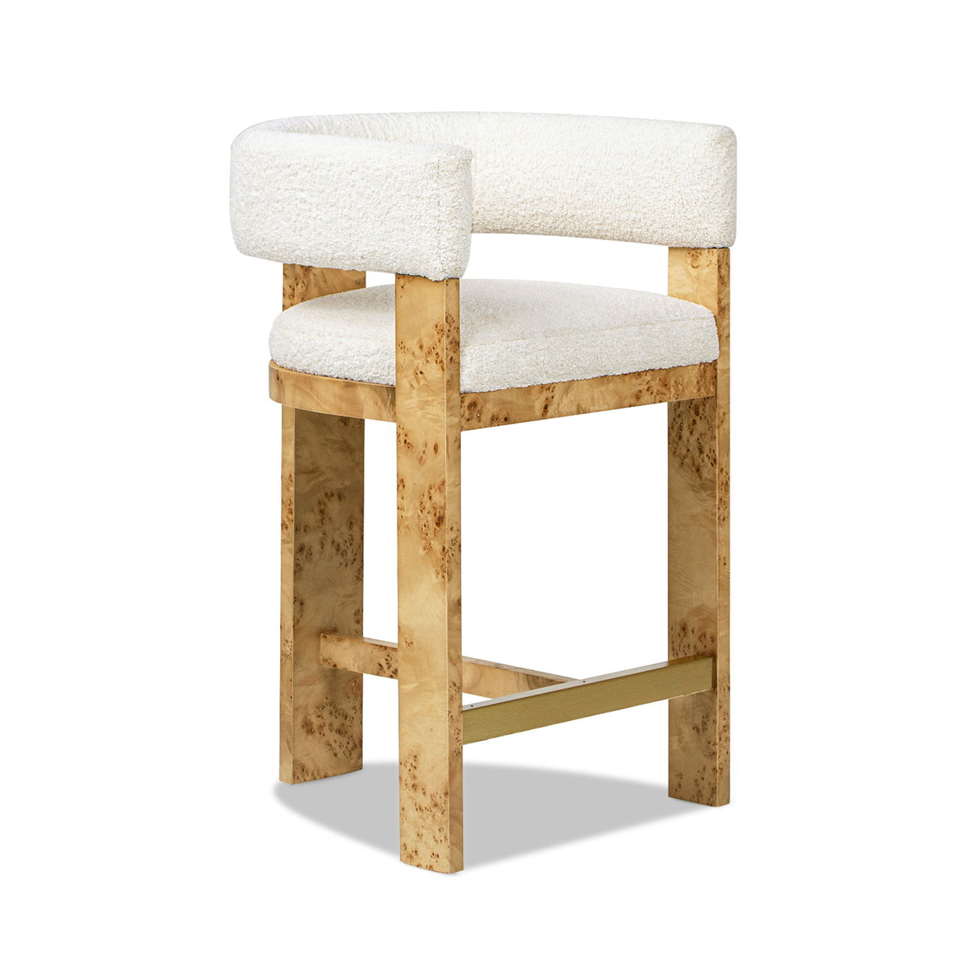 Vavona - Burl Upholstered Barrel Back Counter Height Bar Stool - Polar Off White Jennifer Taylor Home