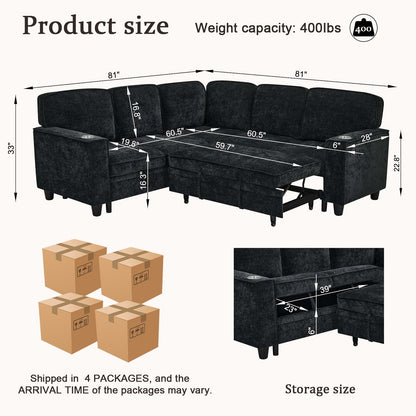 L-Shaped Sofa With Pull Out Sofa Bed With USB Home Essentials