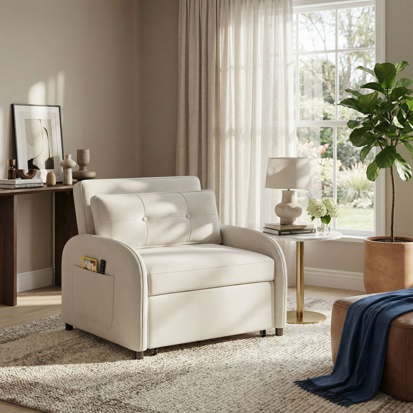 3 In 1 Convertible Sleeper Sofa Bed For Living Room Noble House