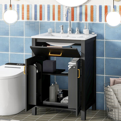 Bathroom Vanity Combo With Ceramic Sink, Luxurious Space-Saving Vanity, 2 Soft Close Doors Hearth and Haven