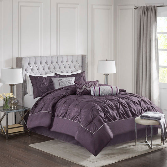 Laurel - King 7 Piece Tufted Comforter Set - Plum