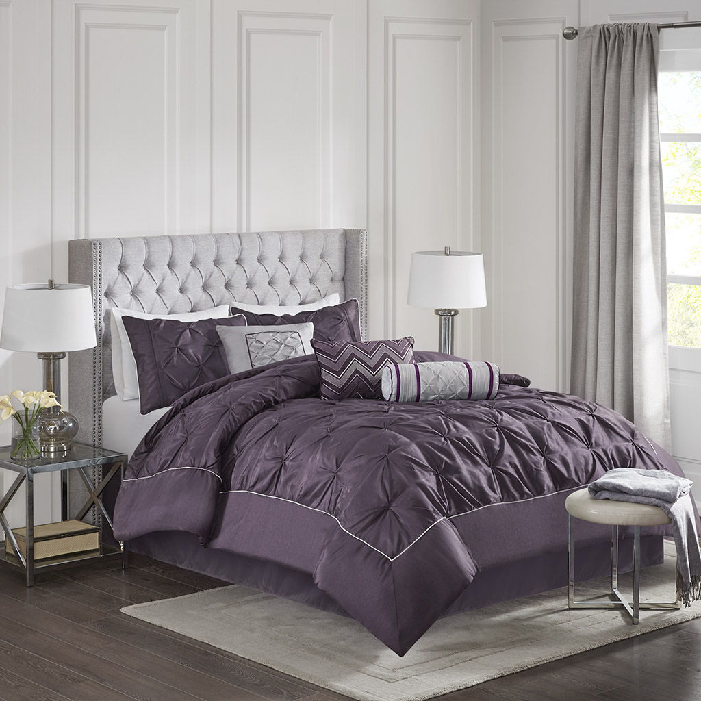 Laurel - 7 Piece Tufted Comforter Set - Plum