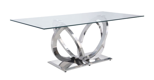 Finley - Clear Glass Top Mirrored Dining Table - Silver Acme