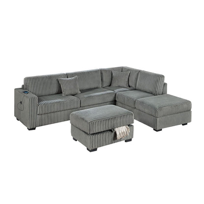 3 Piece Sectional Sofa With Reversible Chaise And USB Storage Ottoman Home Essentials