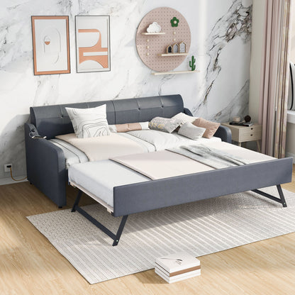 Upholstered Daybed With Trundle And USB Charging Hearth and Haven