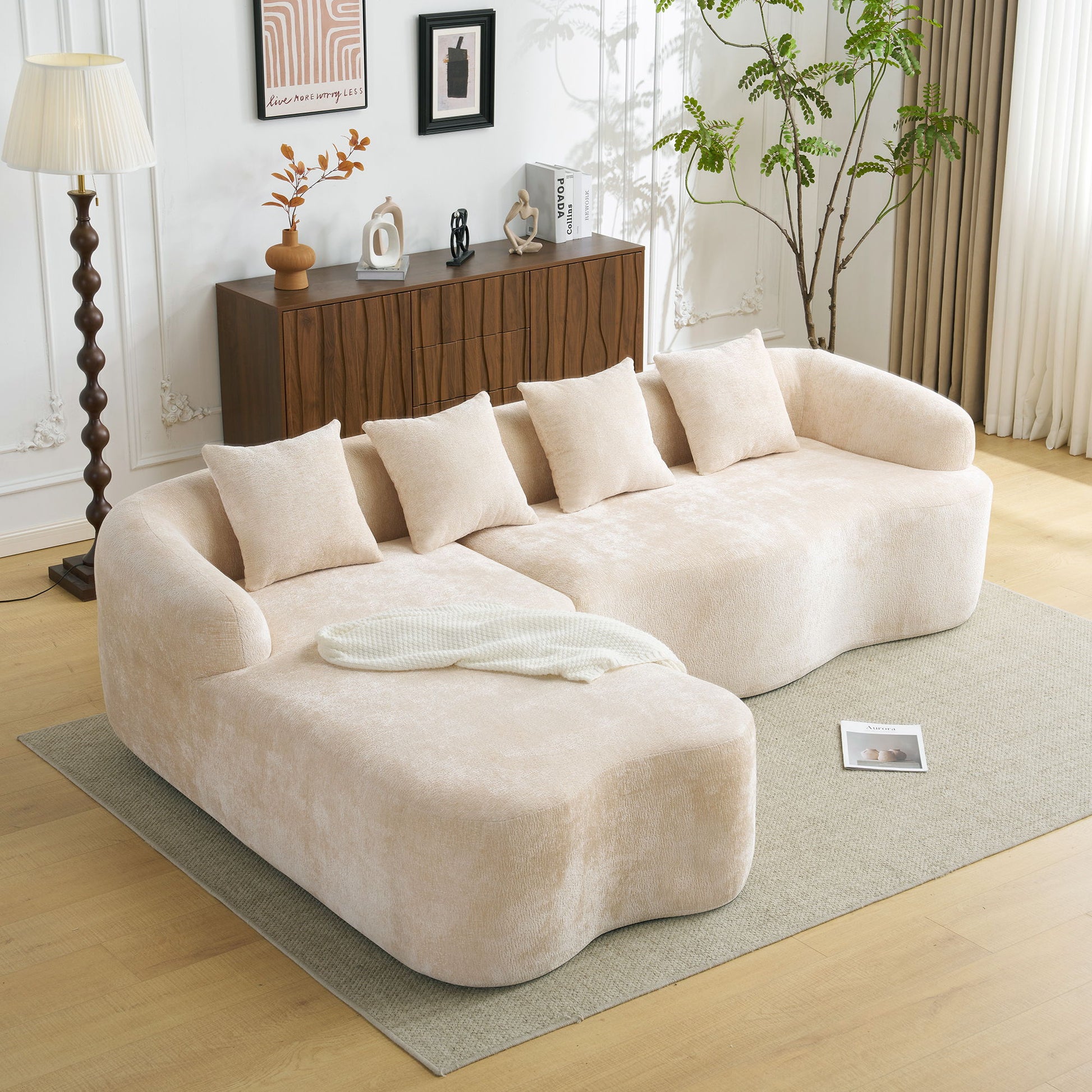 Modular L-Shape Sectional Sofa With Curved Chaise Home Essentials