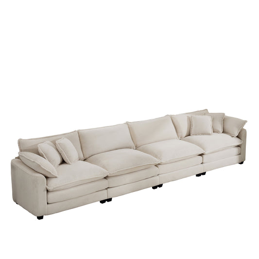 Modern Upholstered 4 Seater Fabric Sofa With Arm And Throw Pillows Home Essentials