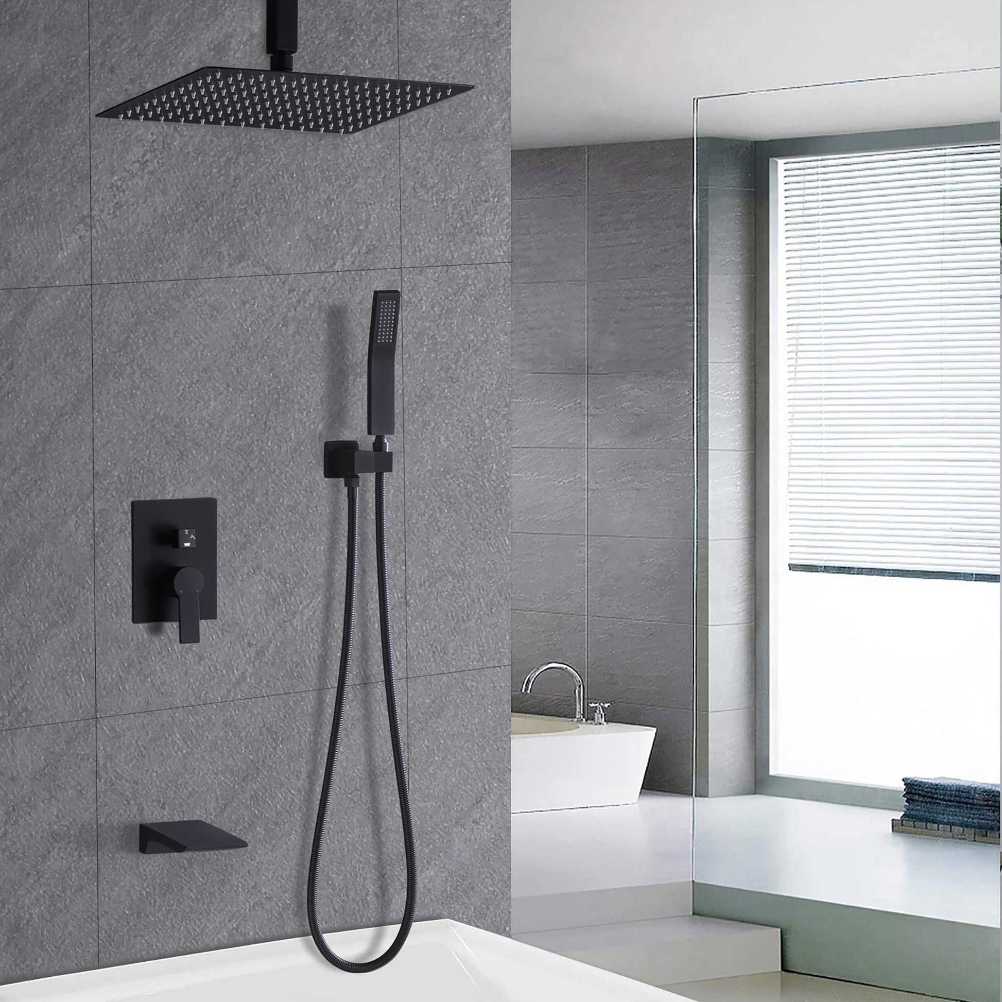 Contemporary Shower System With 12" Rainfall Head And Handheld Spray, Wall Mounted Daily Nest