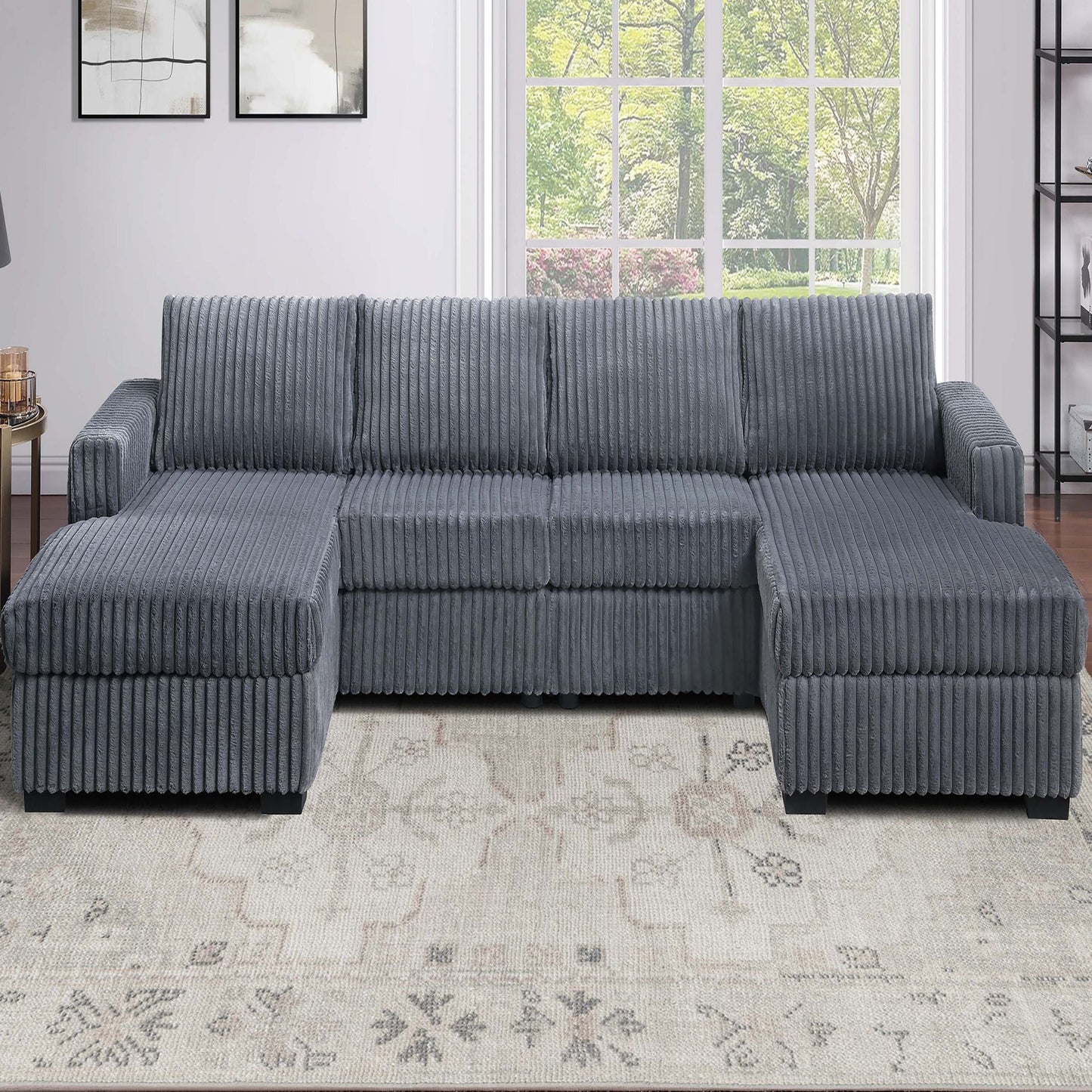 U-Shaped Sectional Set With Cushion Back Armless Chairs Right And Left Arm Chaise Home Essentials