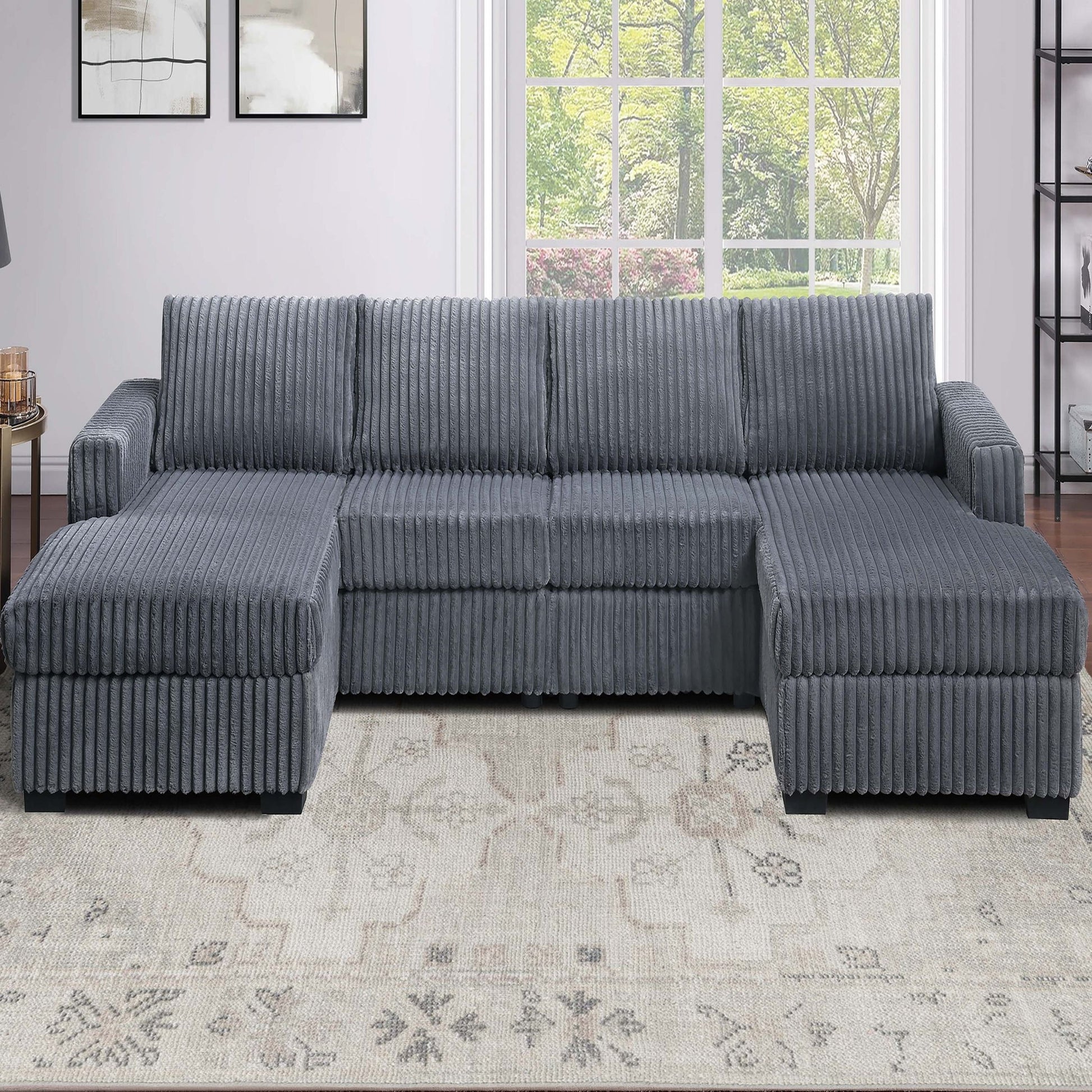 U-Shaped Sectional Set With Cushion Back Armless Chairs Right And Left Arm Chaise Home Essentials