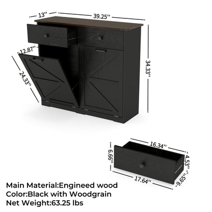 Double Tilt Out Trash Cabinet With Hideaway Drawer And Barn Door Style Home Essentials