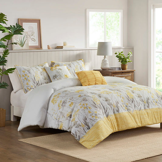 Prairie - 5 Piece Seersucker Comforter Set With Throw Pillows - Yellow