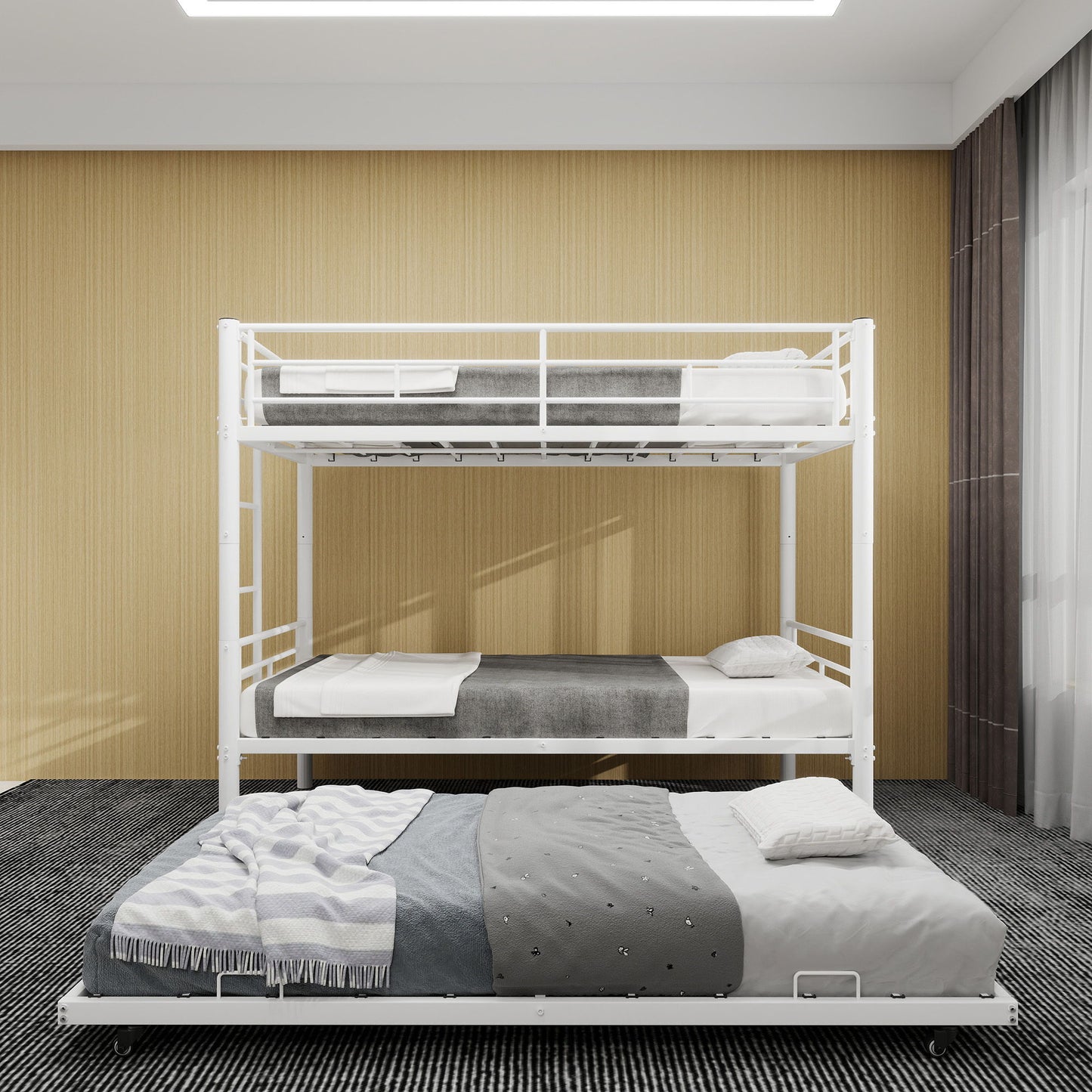 Bunk Bed For Kids, Convertible Frame With Ladders & Guardrail Home Essentials