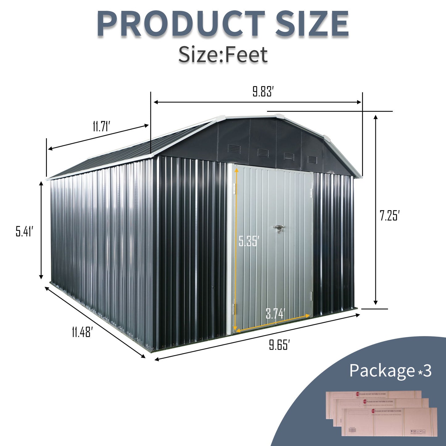 10 Ft X 12 Ft Outdoor Metal Storage Shed With Arch Roof With Lockable Doors For Backyard Garden Patio Lawn - Black