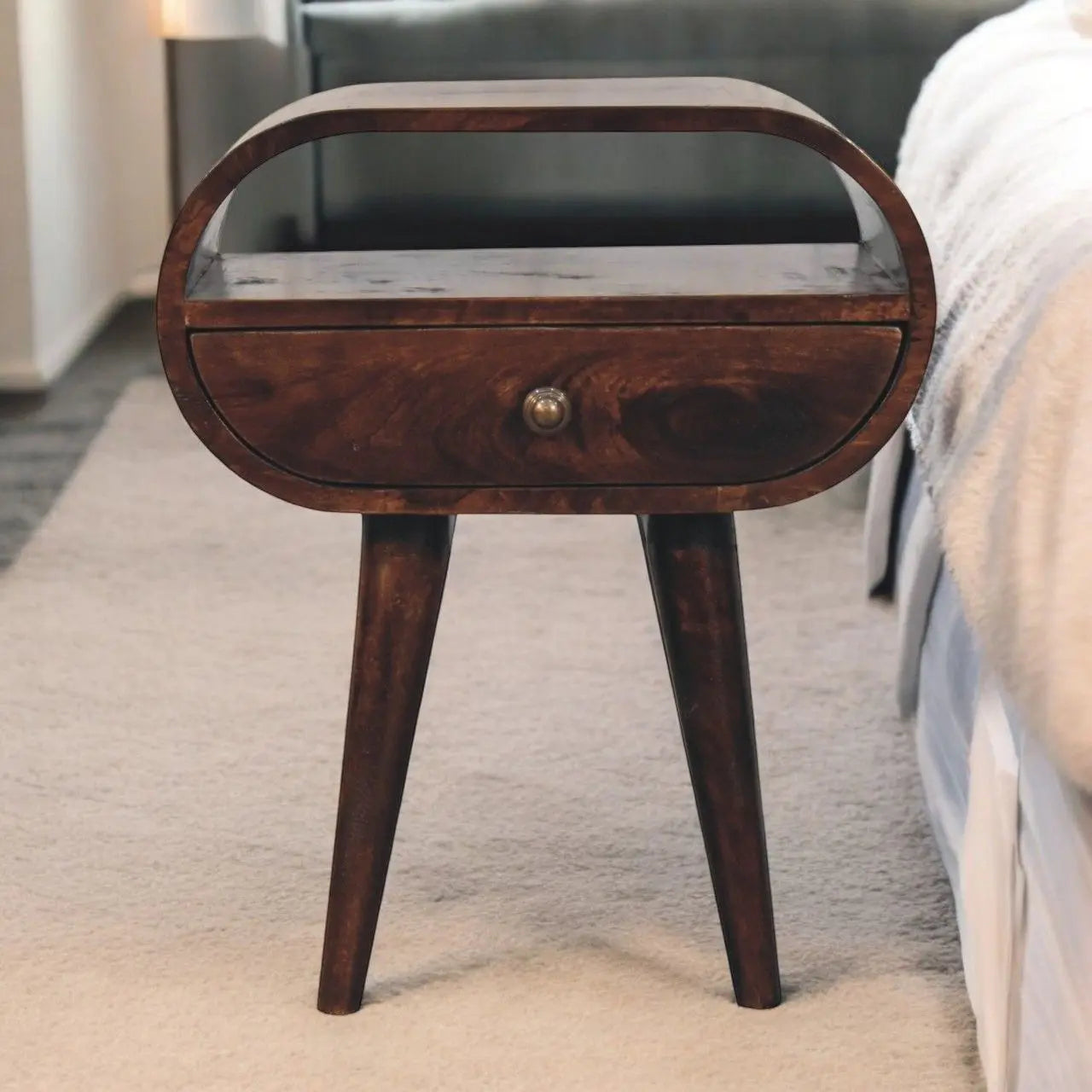 Circular Bedside Table With Open Slot - Walnut Artisan Furniture