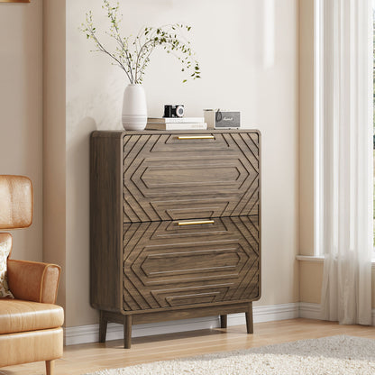 Freestanding Shoe Cabinet With 2 Flip Top Drawers For Entryway - Walnut Home Essentials