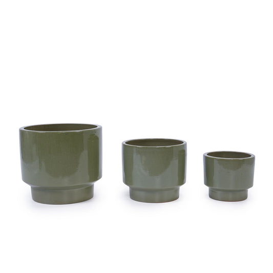 3 Pieces Ceramic Flowerpot, Planter For Patio, Garden Or Windowsills - Antique Light Green Daily Nest
