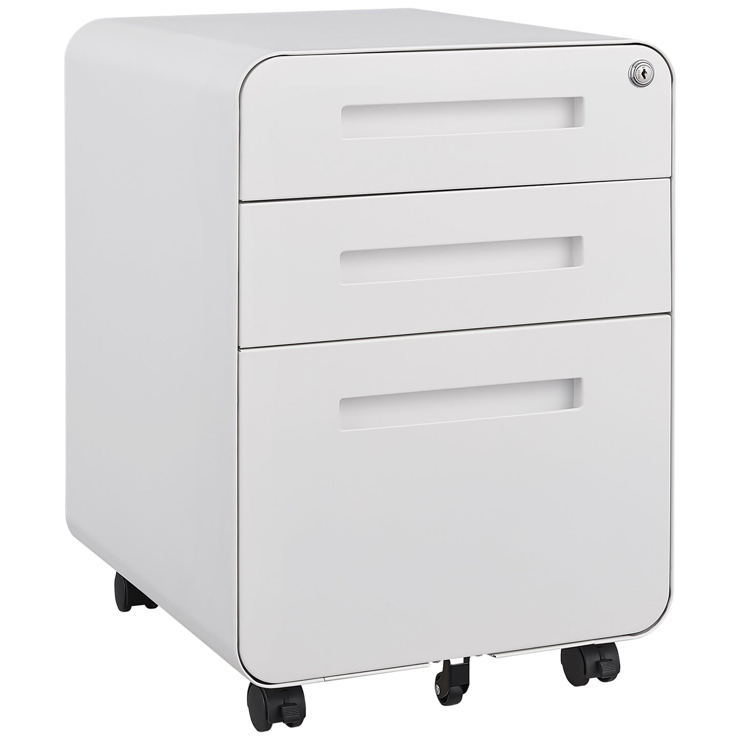 3 Drawer Mobile File Cabinet Under Desk Office, Simple Style Versatile Storage Cabinet For Legal / Letter / A4 Files, 5 Wheel Design Anti-Tilting Cold Rolled Steel Waterproof Moisture-Proof