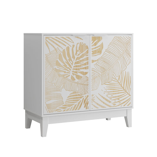 Vintage Carved Buffet Cabinet With Adjustable Shelves, Wooden Decorative Sideboard - White Home Essentials