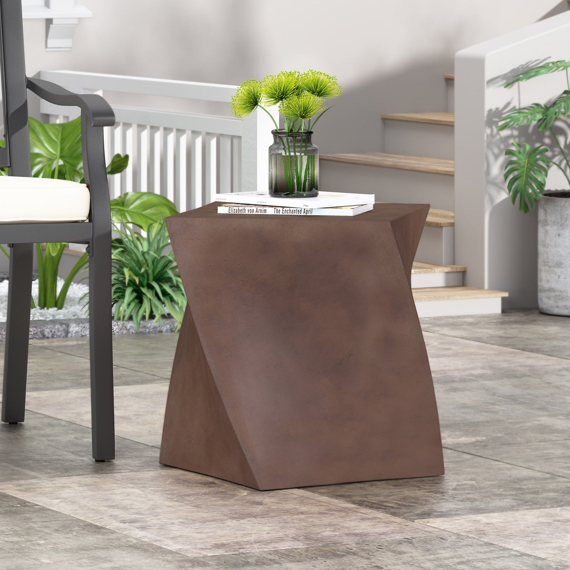 Outdoor Lightweight Concrete Side Table - Brown Noble House